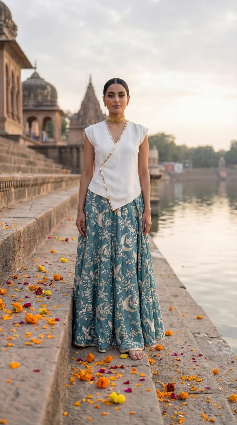 Alia Women's Flowy MUL Chanderi Asymmetrical Top with Double Lining & Hand Embroidered Sequin Work, Sun Yellow, Size S - Image 4