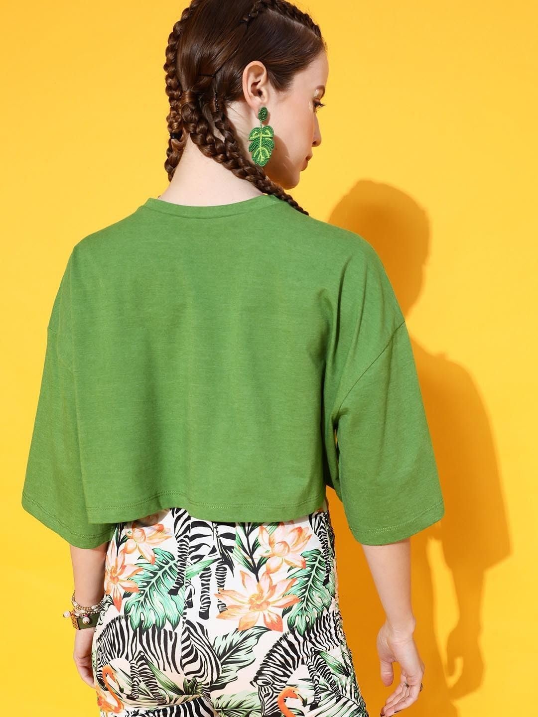 STREET9 Typography Women Round Neck Green T-Shirt (TEE00004103XL) - Image 2