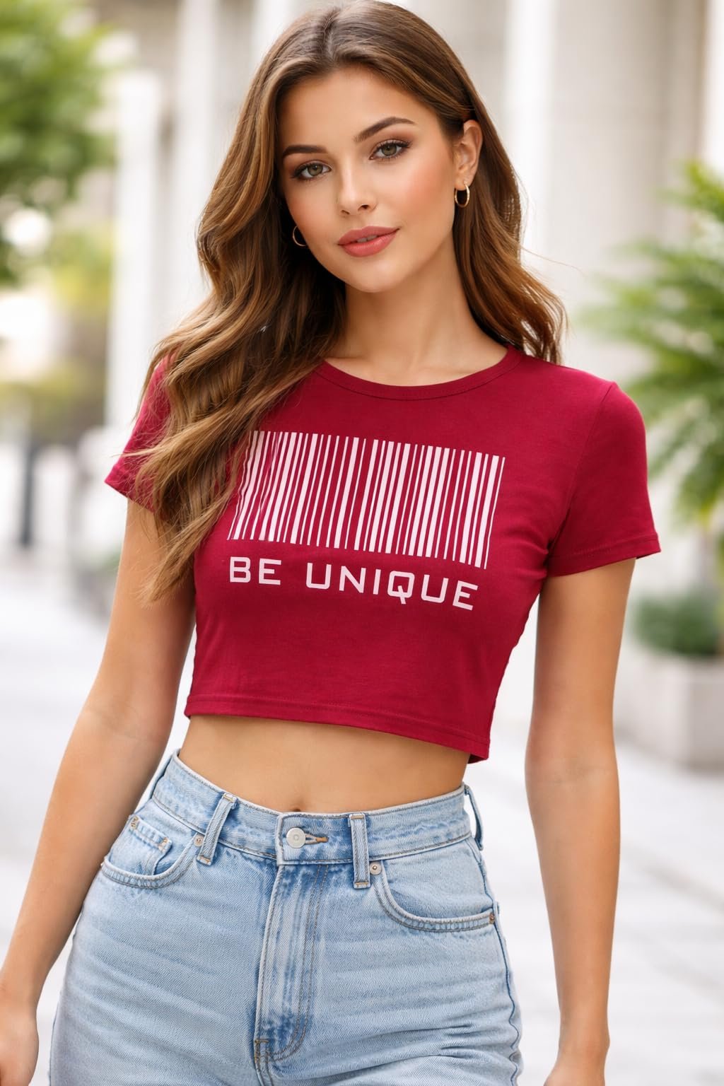 SK WARDROBE Women Stylish Crop Top Cotton | Printed Half Sleeve Slim Fit T-Shirt | Casual Top for Women and Girls Pack 1 (in, Alpha, Regular, Maroon) - Image 3
