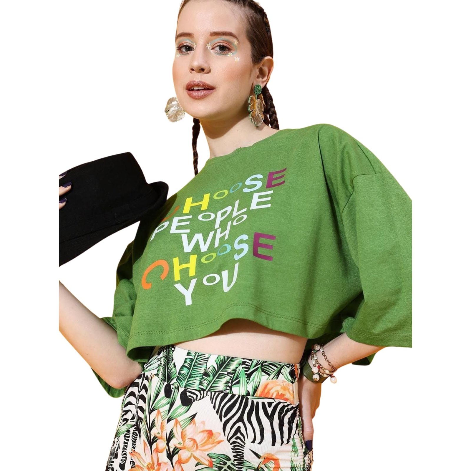 STREET9 Typography Women Round Neck Green T-Shirt (TEE00004103XL)