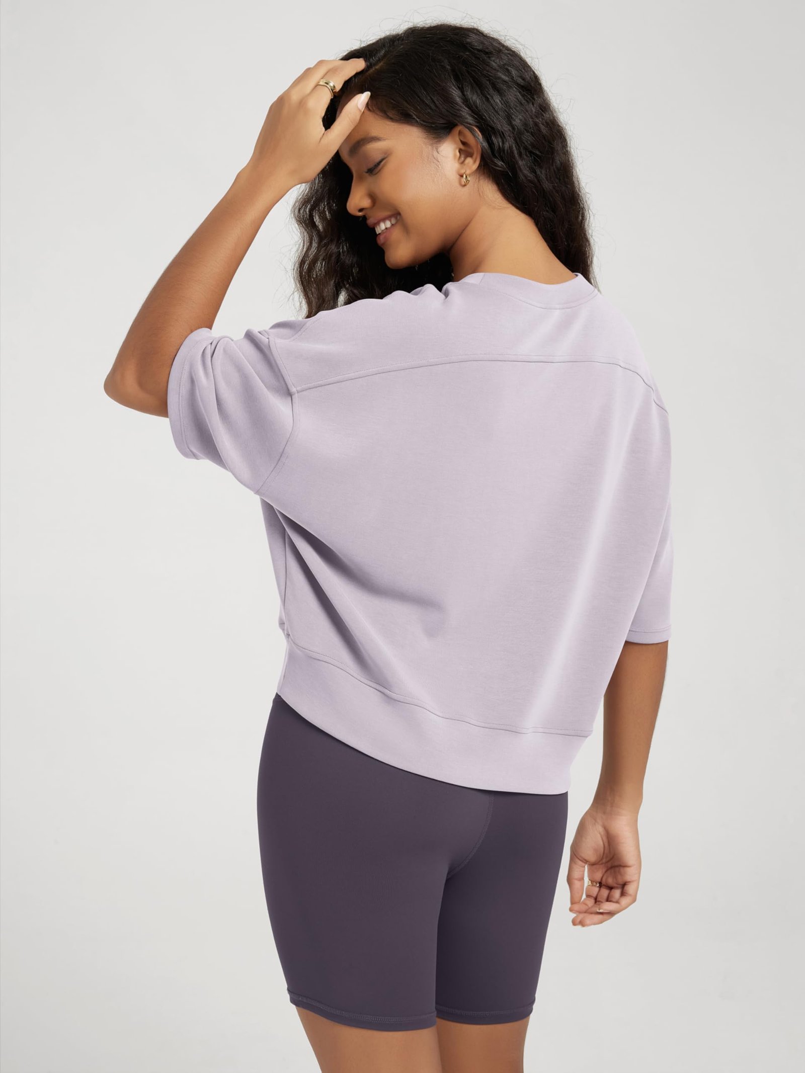 ODODOS Modal Soft Short Sleeve T-Shirts for Women Oversized Crew Neck Tee Relaxed Pullover Tops, Lilac, Medium - Image 3