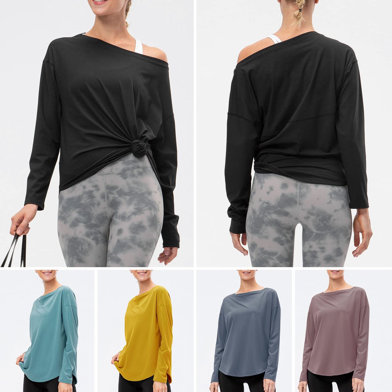 Decdeal Workout Shirts for Women Loose Quick Dry Stretch Long Sleeves Yoga T-Shirt Tops - Image 8