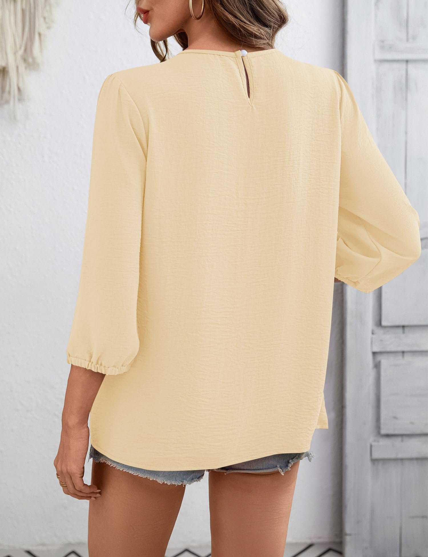 Womens 3/4 Length Sleeve Shirts Casual Chiffon Blouses, Apricot, Large - Image 4