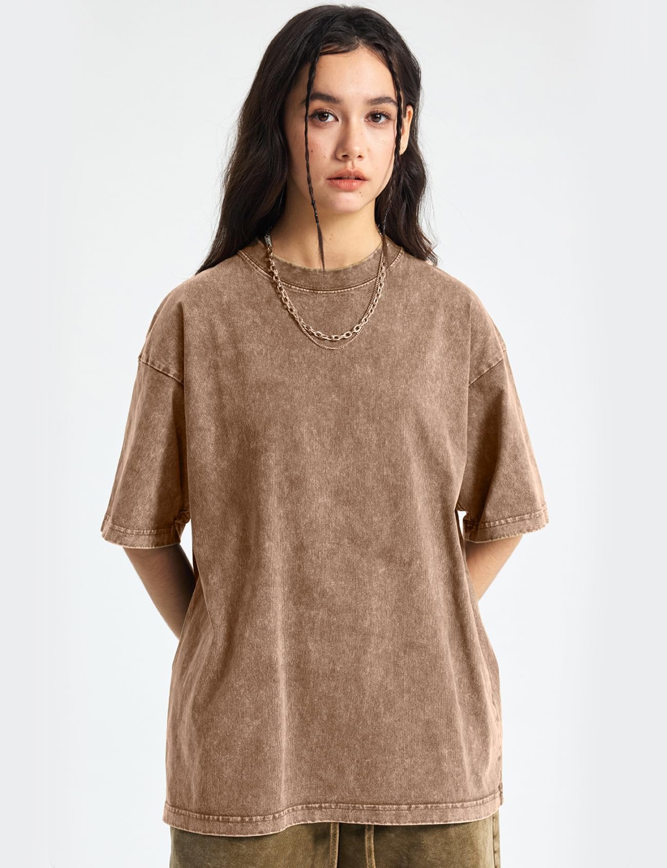 Yimoon 3 Pack Oversized Tshirts for Women Washed Vintage Baggy Boyfriend Tees Short Sleeve Unisex Cotton Tops, Blackkhakibeige - Image 3