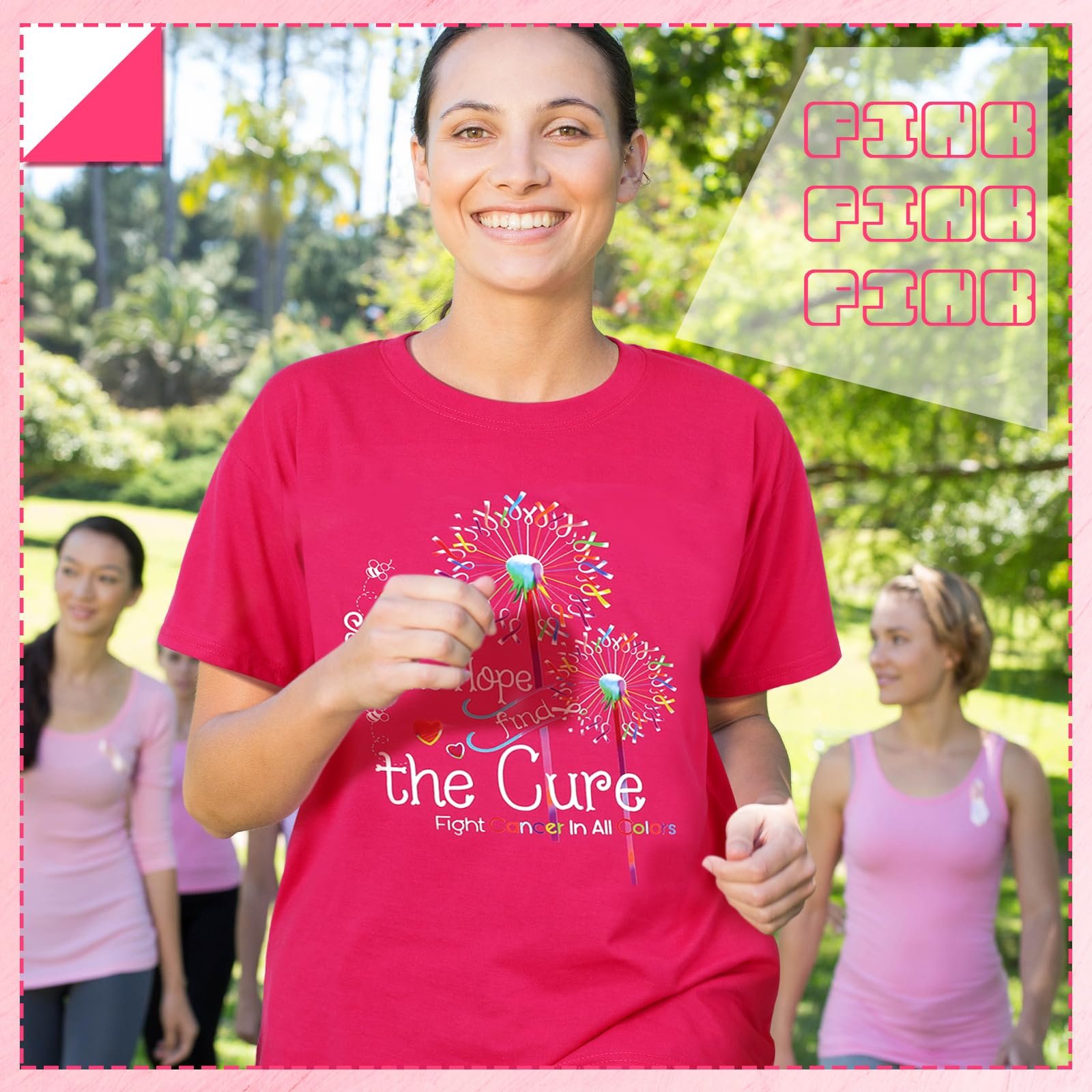 Zoooyawn Breast Cancer Awareness T Shirts Women Pink Shirts Heart Ribbon Tshirt Cancer Tees Family Shirts, Flower, XX-Large - Image 4