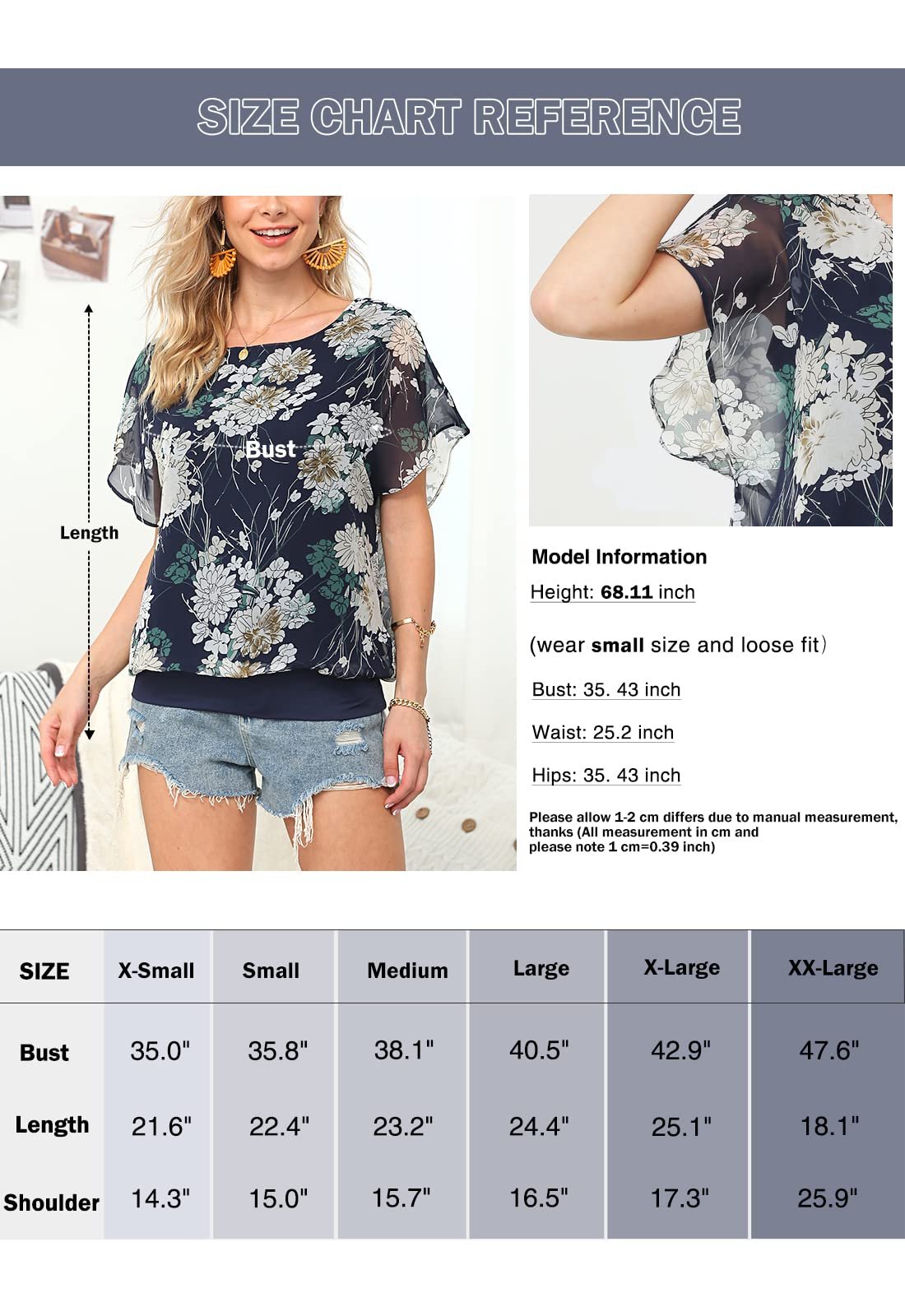 Women's Summer Loose Casual Short Sleeve Chiffon Top T-Shirt Blouse, Jasmine-black, X-Large - Image 3