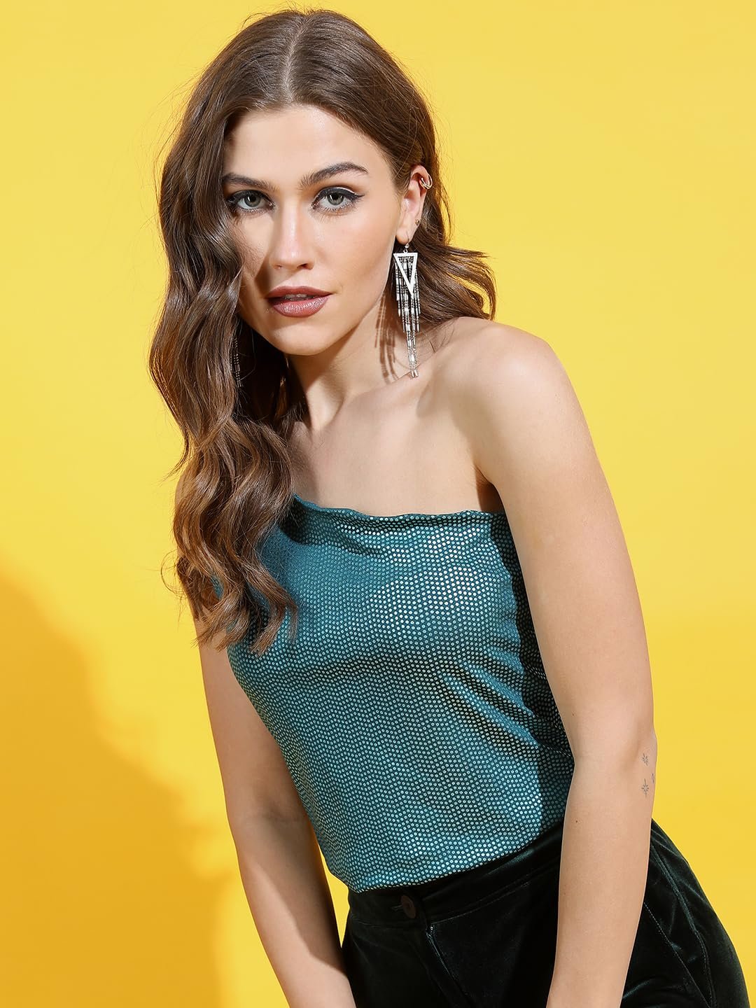 Women Tranquil Teal Polka-Dotted Top - Image 2