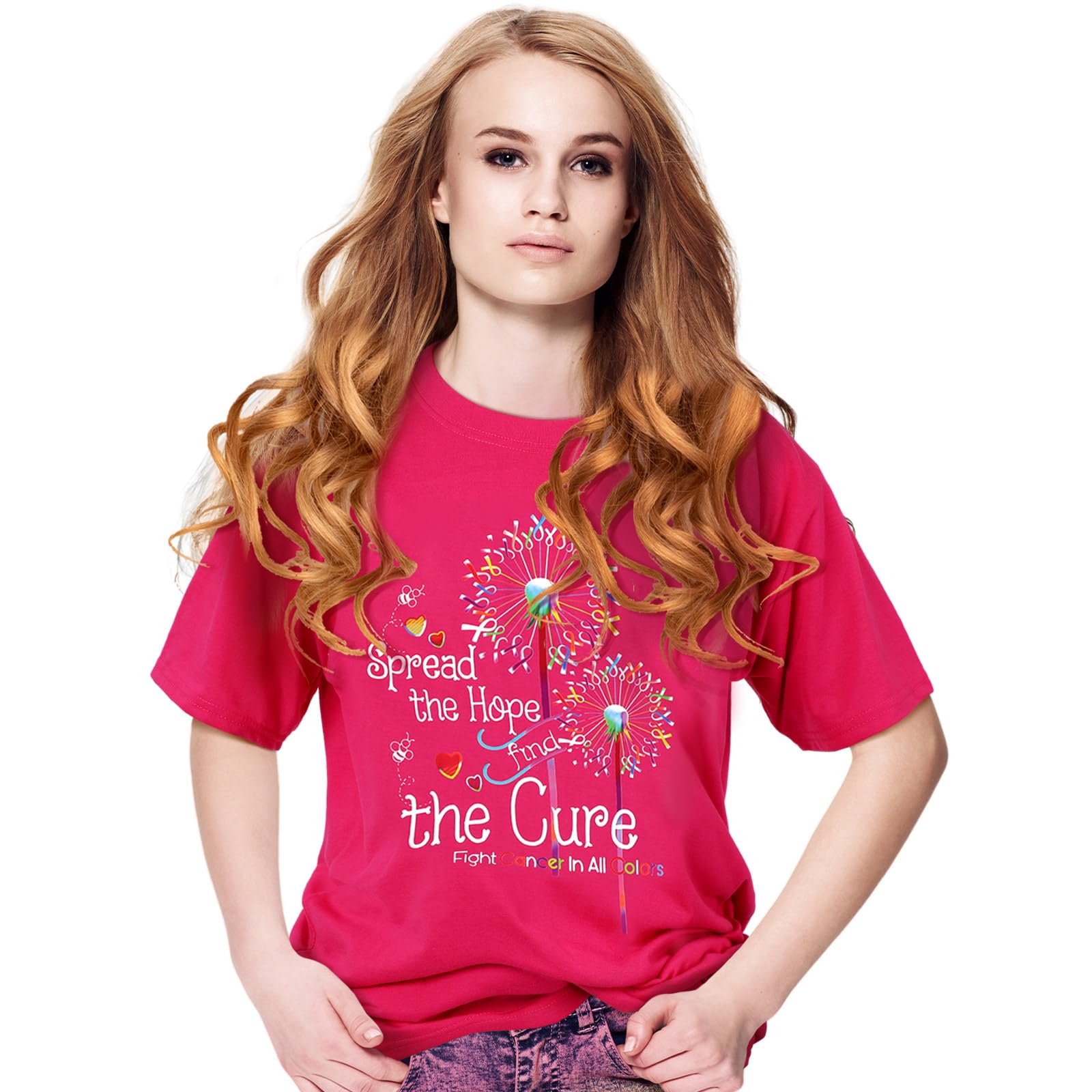Zoooyawn Breast Cancer Awareness T Shirts Women Pink Shirts Heart Ribbon Tshirt Cancer Tees Family Shirts, Flower, XX-Large