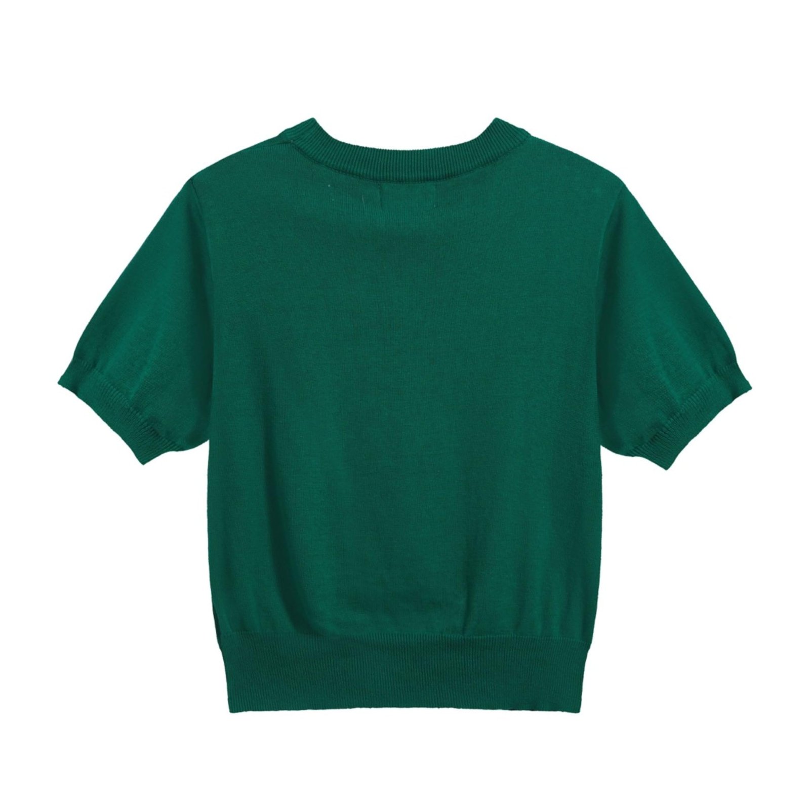 OXKNIT Women's Green Knitted T-Shirt, Retro Animal Pattern Crewneck Cotton Short Sleeve- Cropped Length, Green, X-Large - Image 2