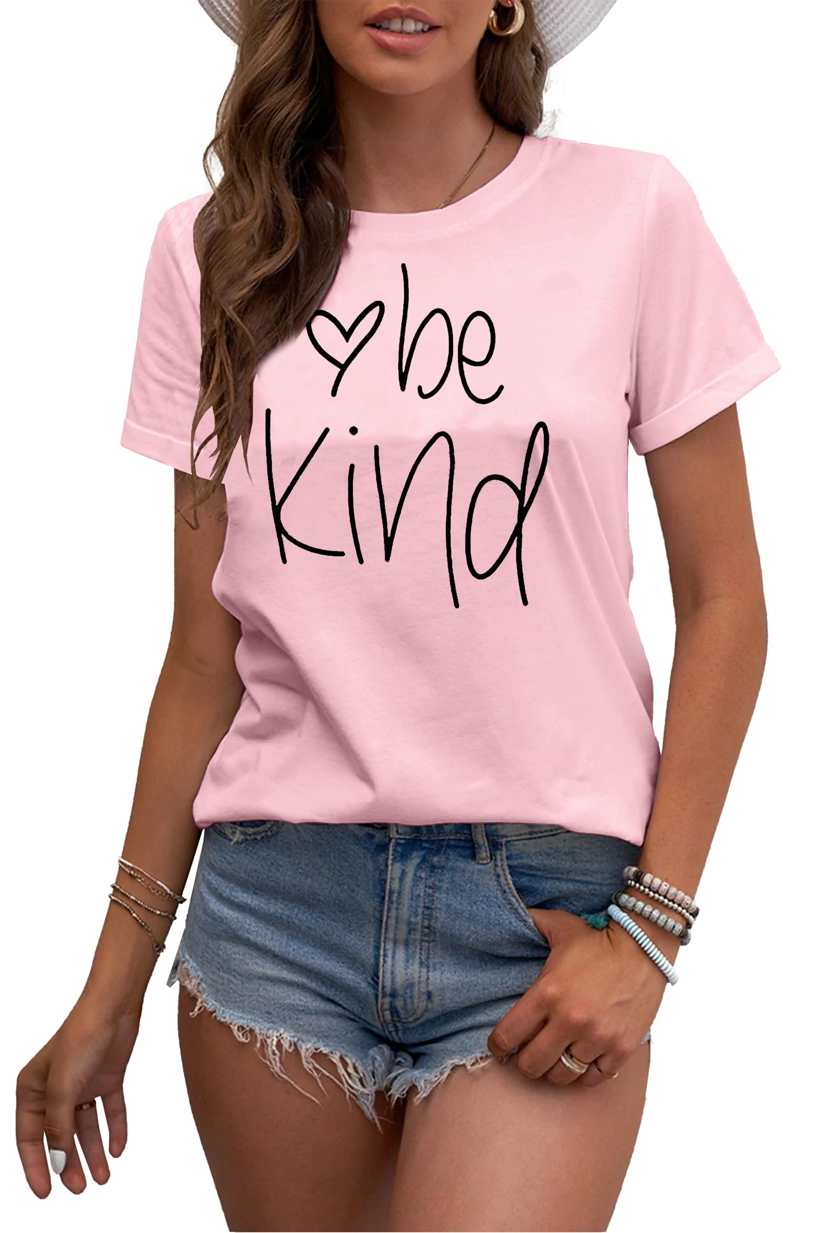 MAIHUN Be Kind Shirt for Women Tie Dye Rainbow T Shirt Inspirational Teacher Tees Tops Blessed Short Sleeve, Pink1, X-Large - Image 2