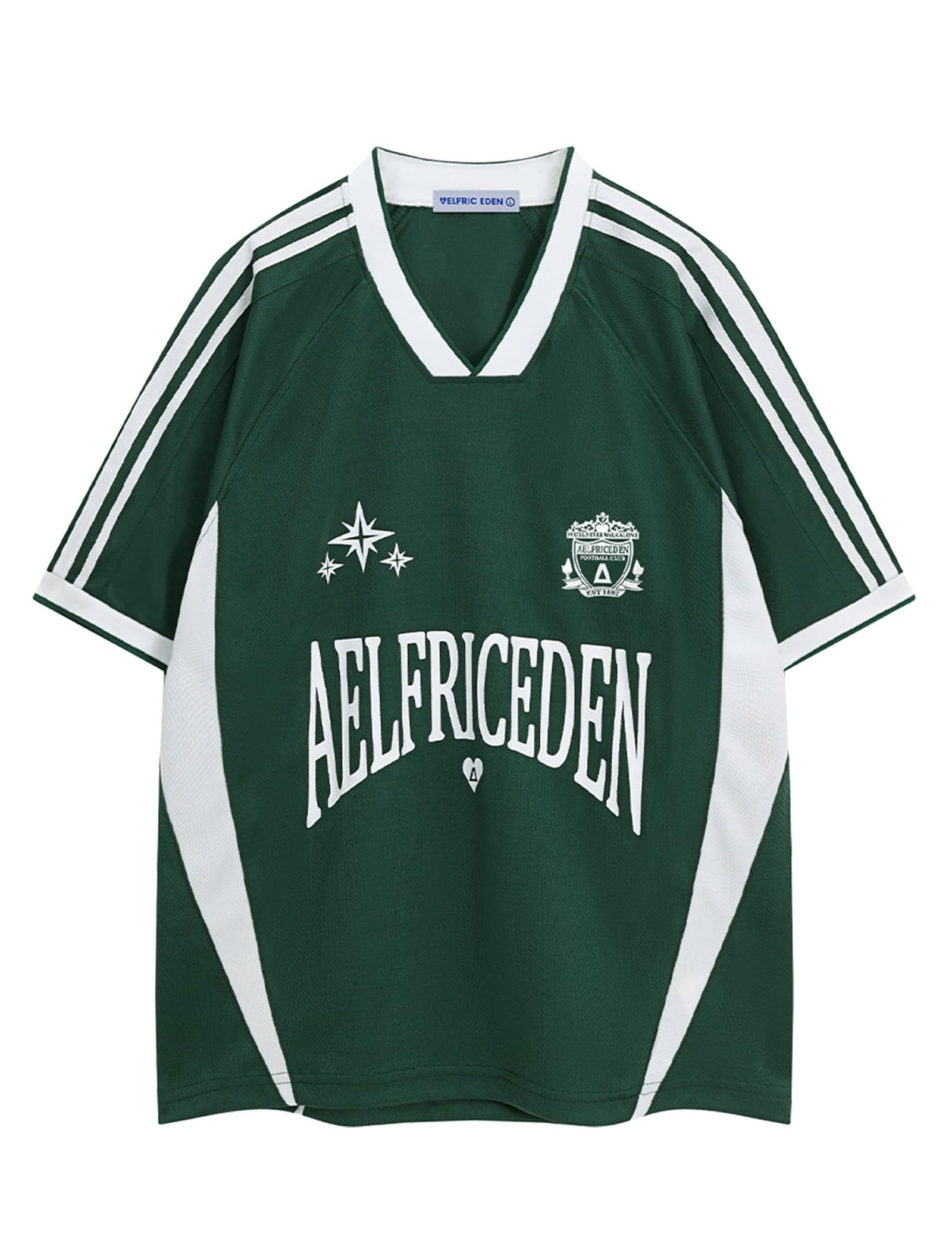 Aelfric Eden Jersey Shirts Women Oversized Mesh V Neck Graphic Tees Y2k Color Block Short Sleeve T Shirt Tops, Green, Medium