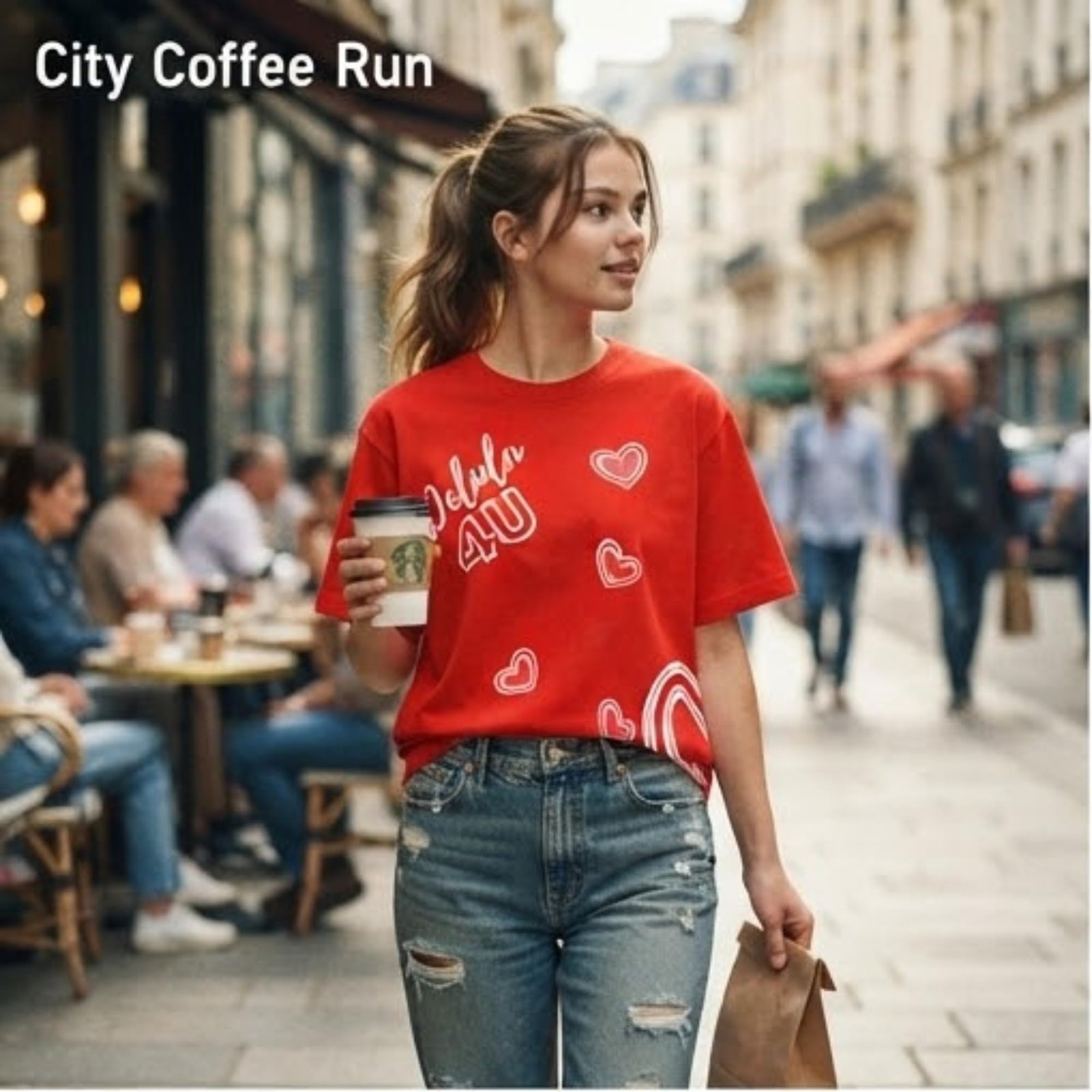Ben Bernet Womens Delusional for You T Shirt | French Terry | Red | L - Image 2