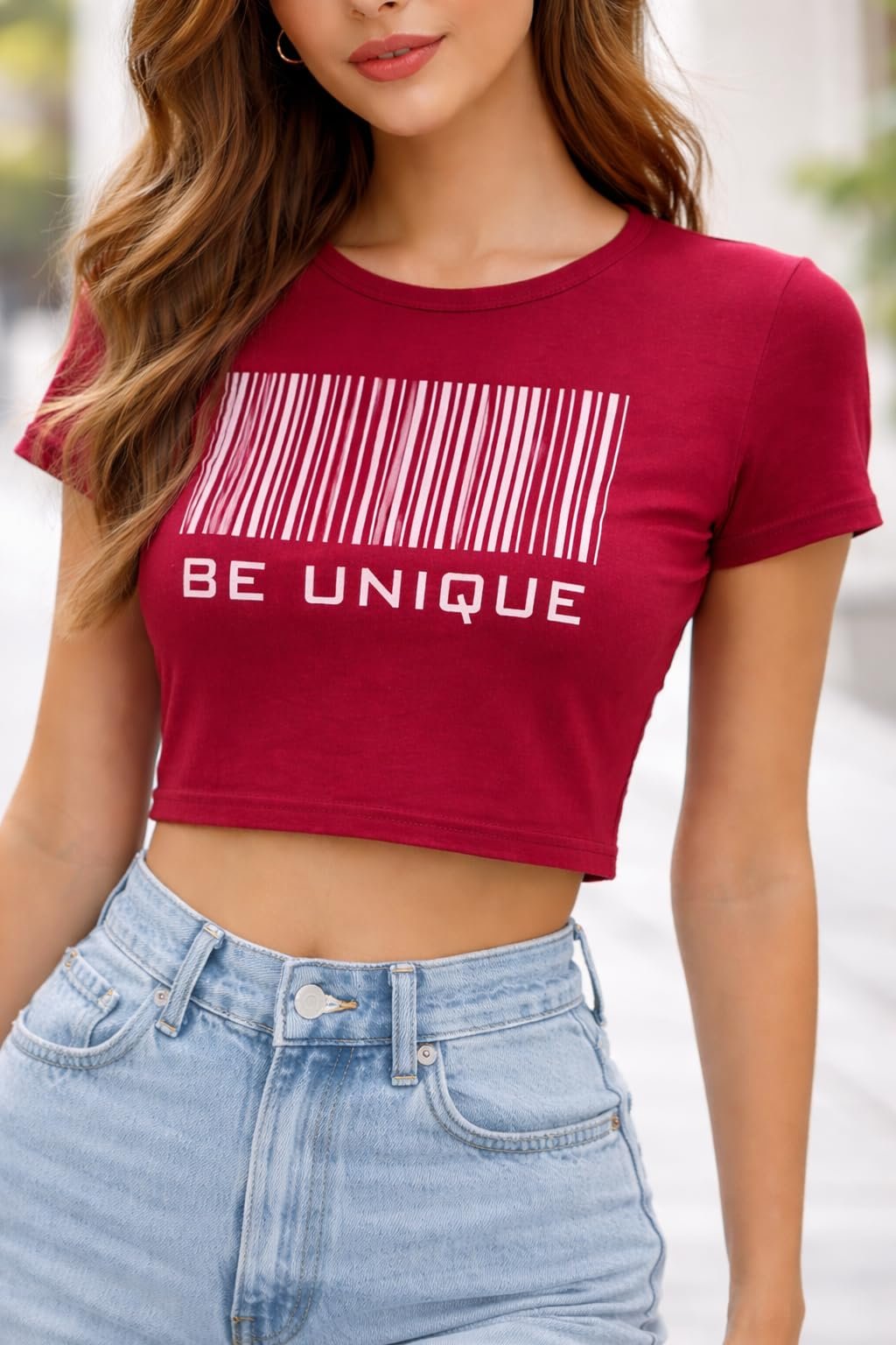 SK WARDROBE Women Stylish Crop Top Cotton | Printed Half Sleeve Slim Fit T-Shirt | Casual Top for Women and Girls Pack 1 (in, Alpha, Regular, Maroon) - Image 2