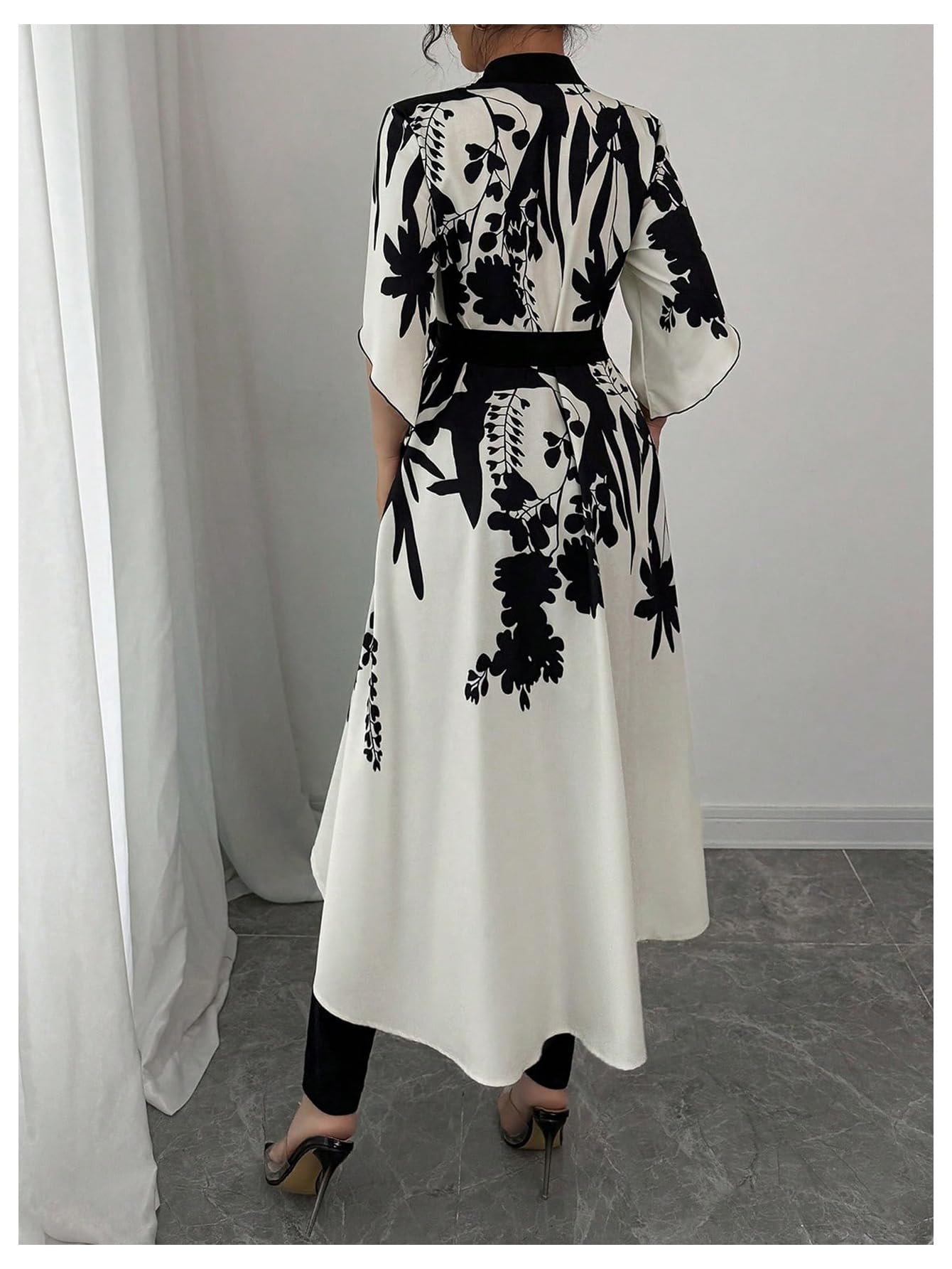 Women's Floral Bell Sleeve Blouse V Neck High Low Tie Front Work Dressy Tops, Multicolor Short Sleeve, Medium - Image 3