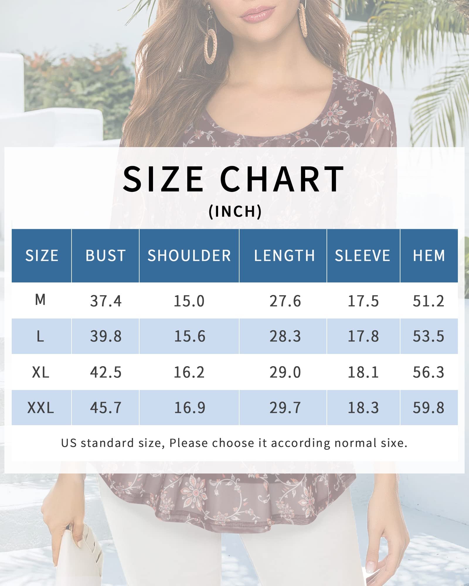 Women's 3/4 Sleeve Tunic Tops Casual Loose Fit Floral Blouses Mesh Pleated Layered Shirt, Dark Red, 3X-Large - Image 6