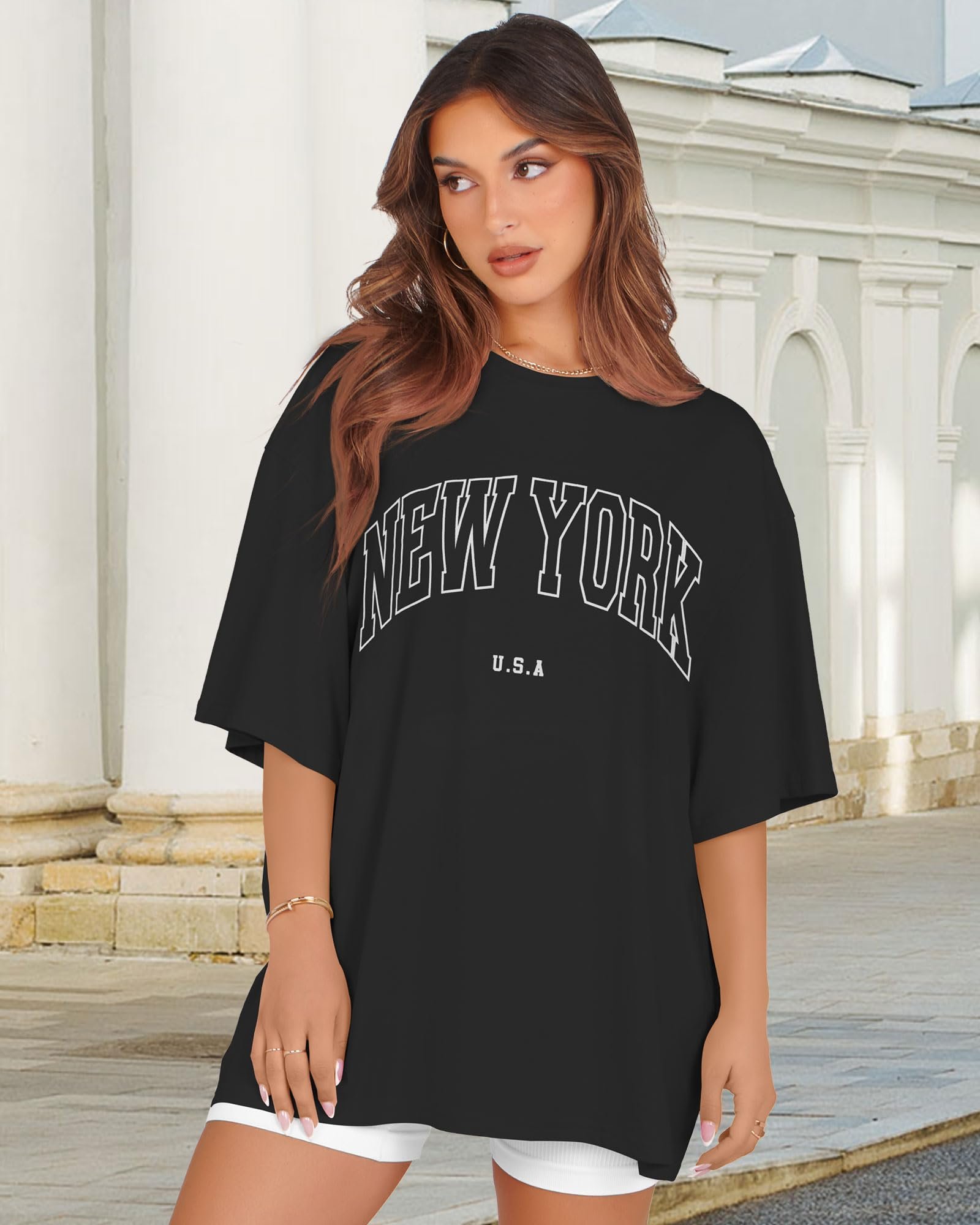Oversized Tshirts for Women Summer Graphic Short Sleeve Crew Neck Tee Shirt, Black New York, 3X-Large - Image 4