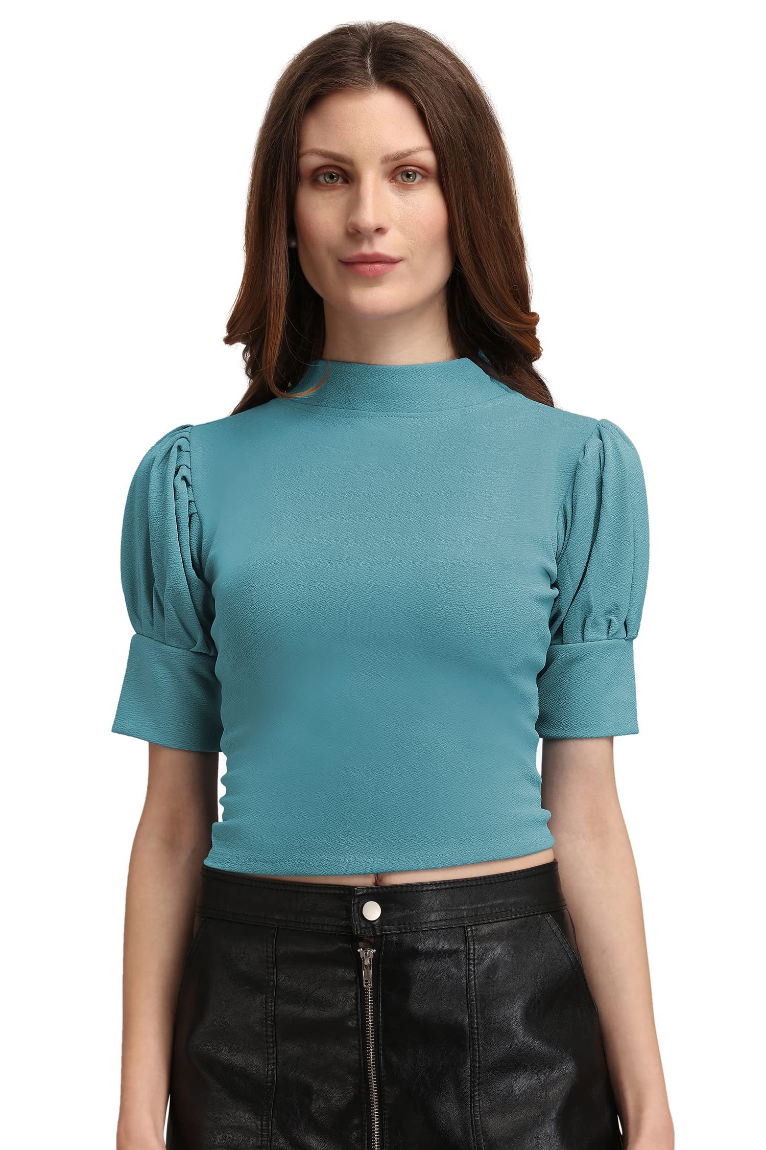 Women’s Slim Fit Top(Sara-080-Turquoise Blue_Blue_Large)