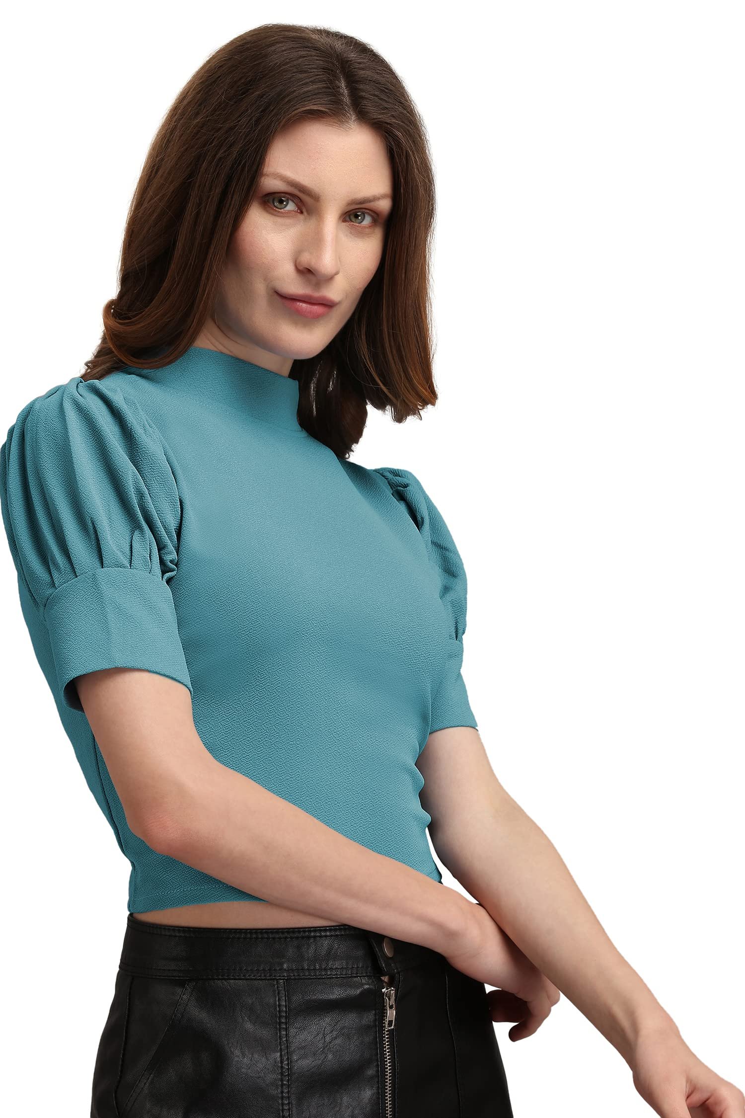 Women’s Slim Fit Top(Sara-080-Turquoise Blue_Blue_Large) - Image 4