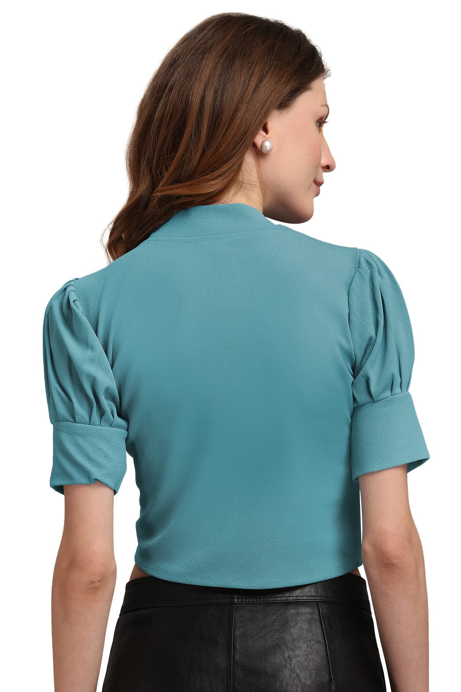 Women’s Slim Fit Top(Sara-080-Turquoise Blue_Blue_Large) - Image 2