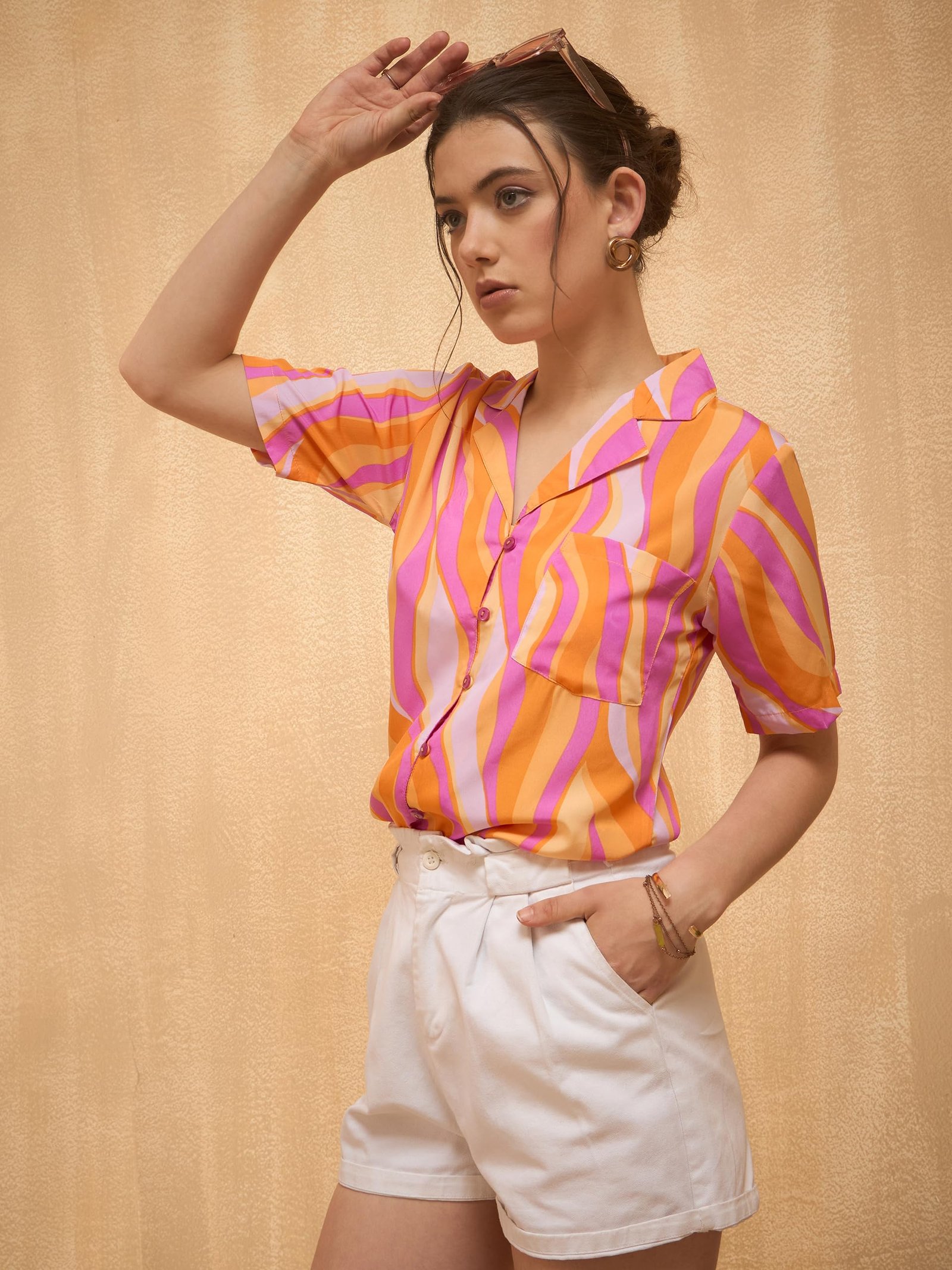Women Casual Multi Colour Shirt Collar Abstract Regular Top (EP8116C_Multi) - Image 2