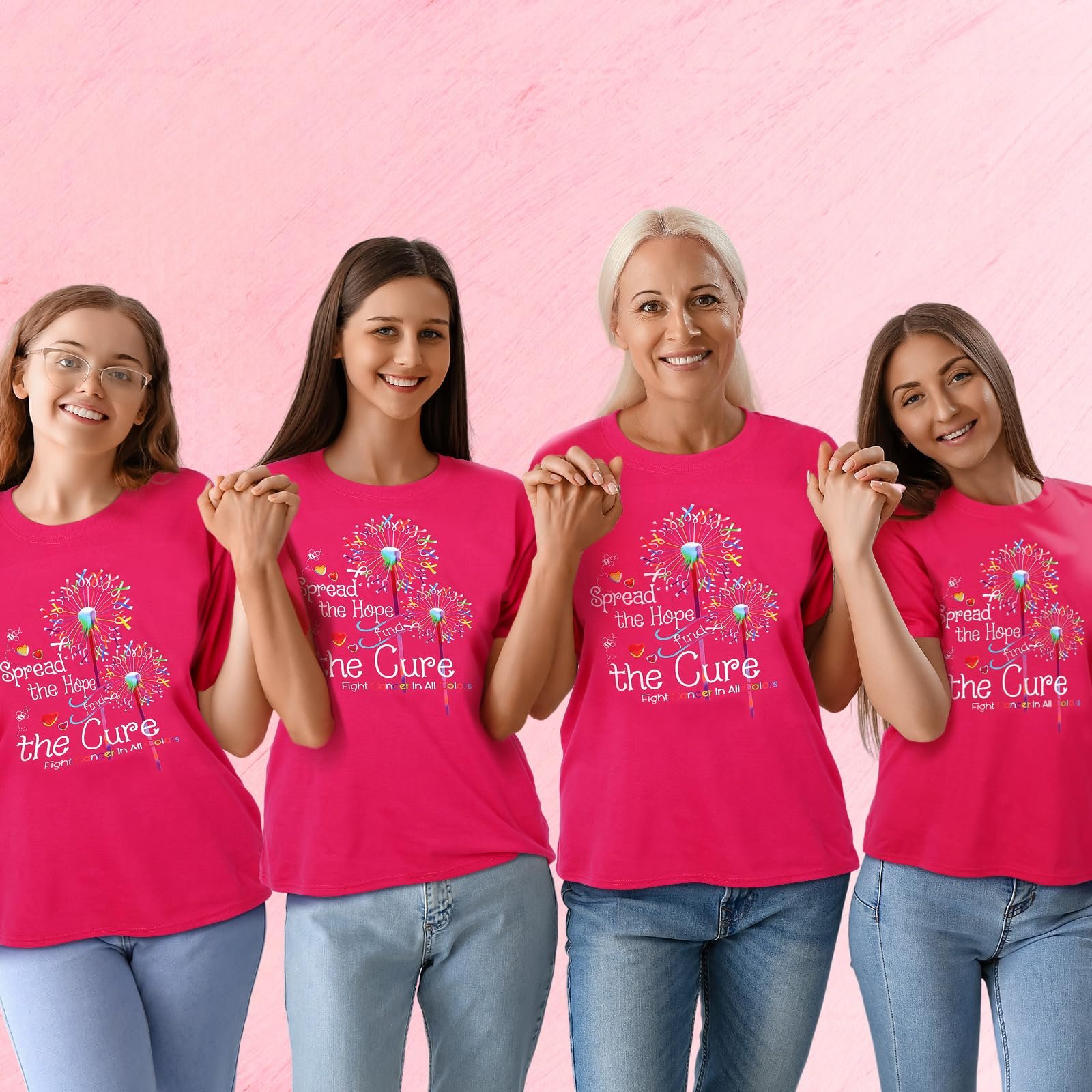 Zoooyawn Breast Cancer Awareness T Shirts Women Pink Shirts Heart Ribbon Tshirt Cancer Tees Family Shirts, Flower, XX-Large - Image 3