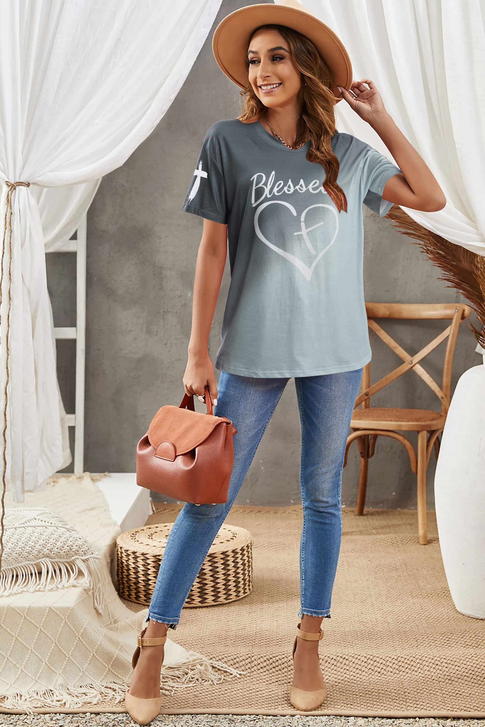 Womens Christian Shirts Faith Religious Gift Tshirt Casual Christians Inspirational Short Sleeve Tops, As Shown, Large - Image 3