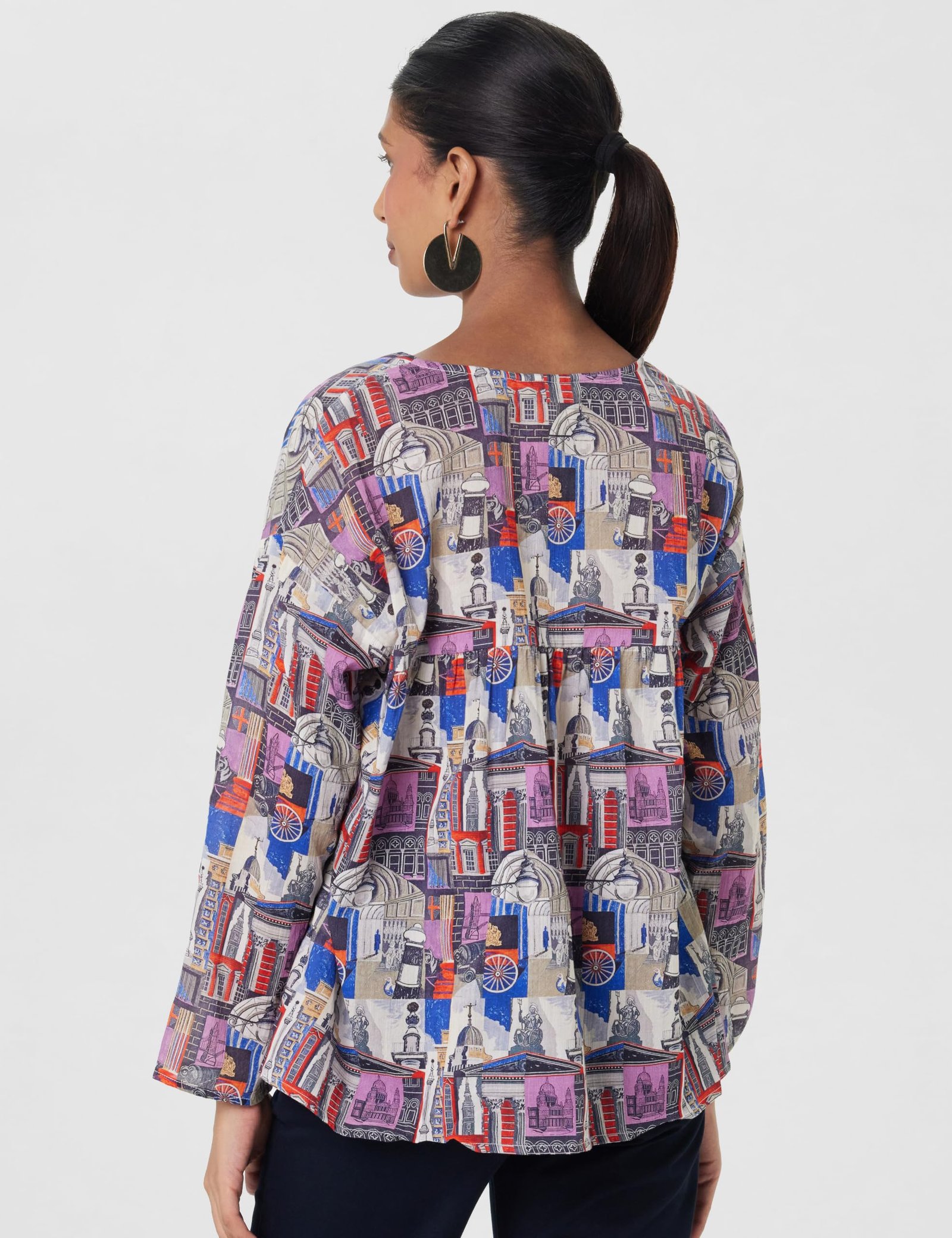 Women's RINATA-T Cotton V-Neck Abstract Print Regular FIT TOP - Image 3