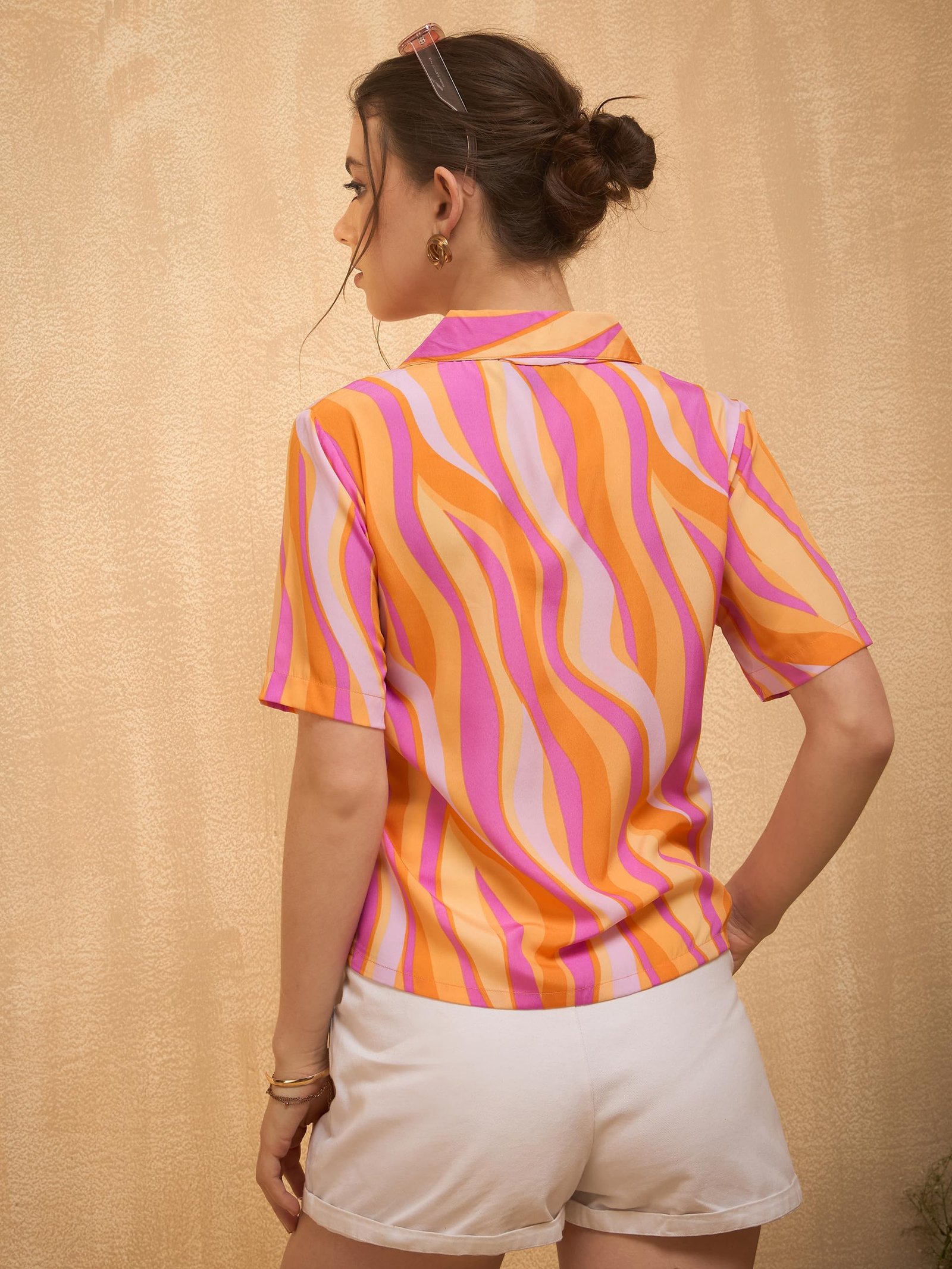 Women Casual Multi Colour Shirt Collar Abstract Regular Top (EP8116C_Multi) - Image 3