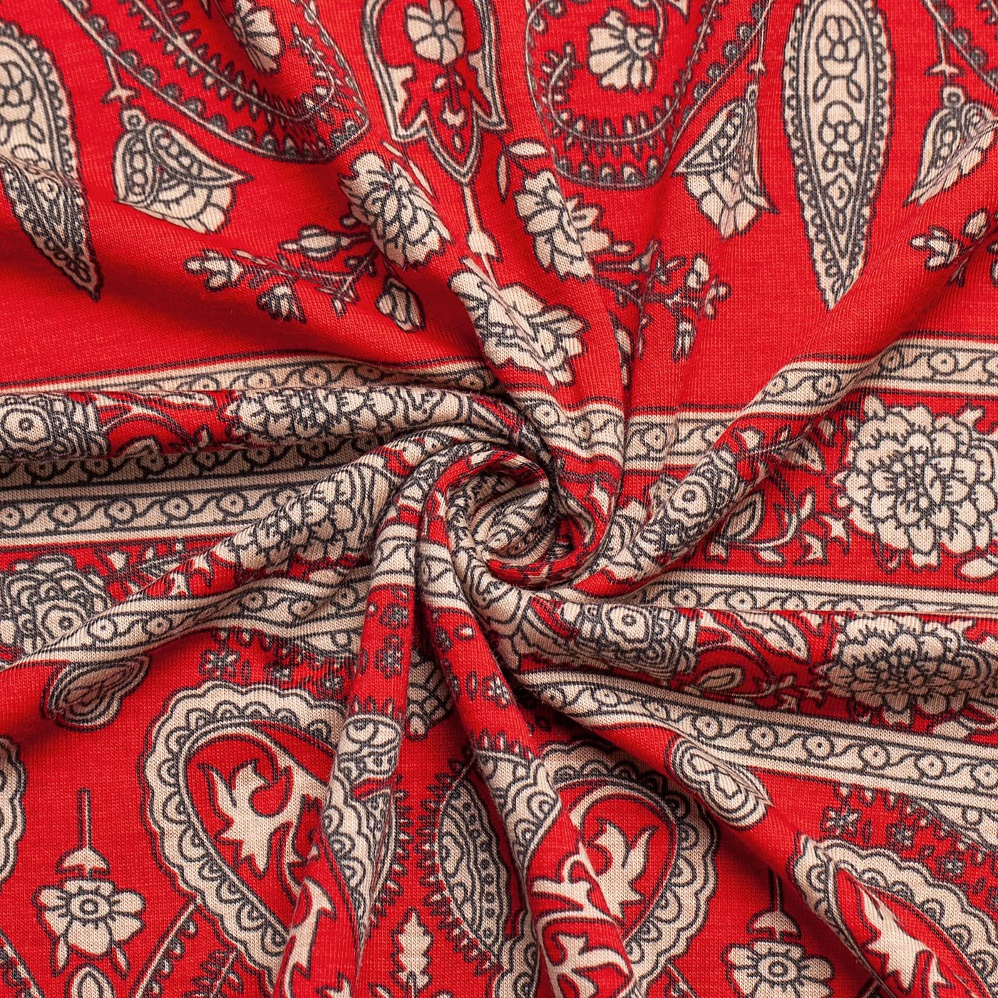 Women's 3/4 Sleeve Plaid Shirts Zip Floral Casual Tunic Blouse Tops, Beige Red, Large, Red - Image 6