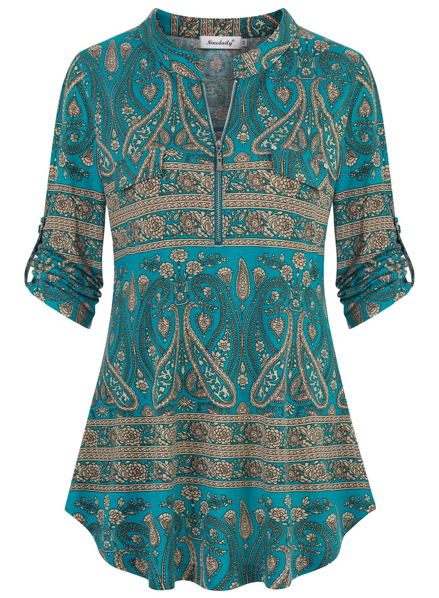 Tunic Tops for Leggings for Women, Summer Shorts Sleeve Blouse Fashion 2020 Casual Business Clothing Going Out Elegant Outfits Chiffon Peasant Shirts Ladies Aqua Beige Size XXL - Image 3